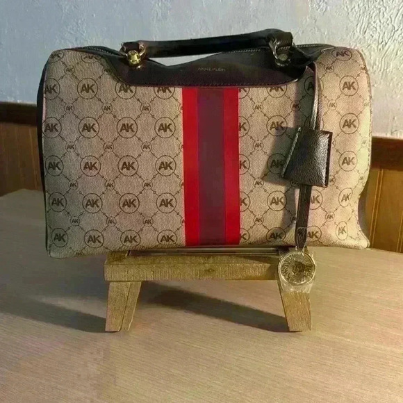 Anne Klein Logo Varsity Stripe Satchel Handbag - Picture 1 of 7